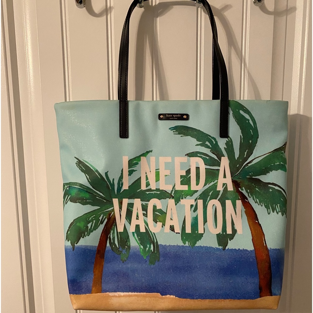 Authentic Kate Spade I Need a Vacation Francis Coated Canvas Tote EUC